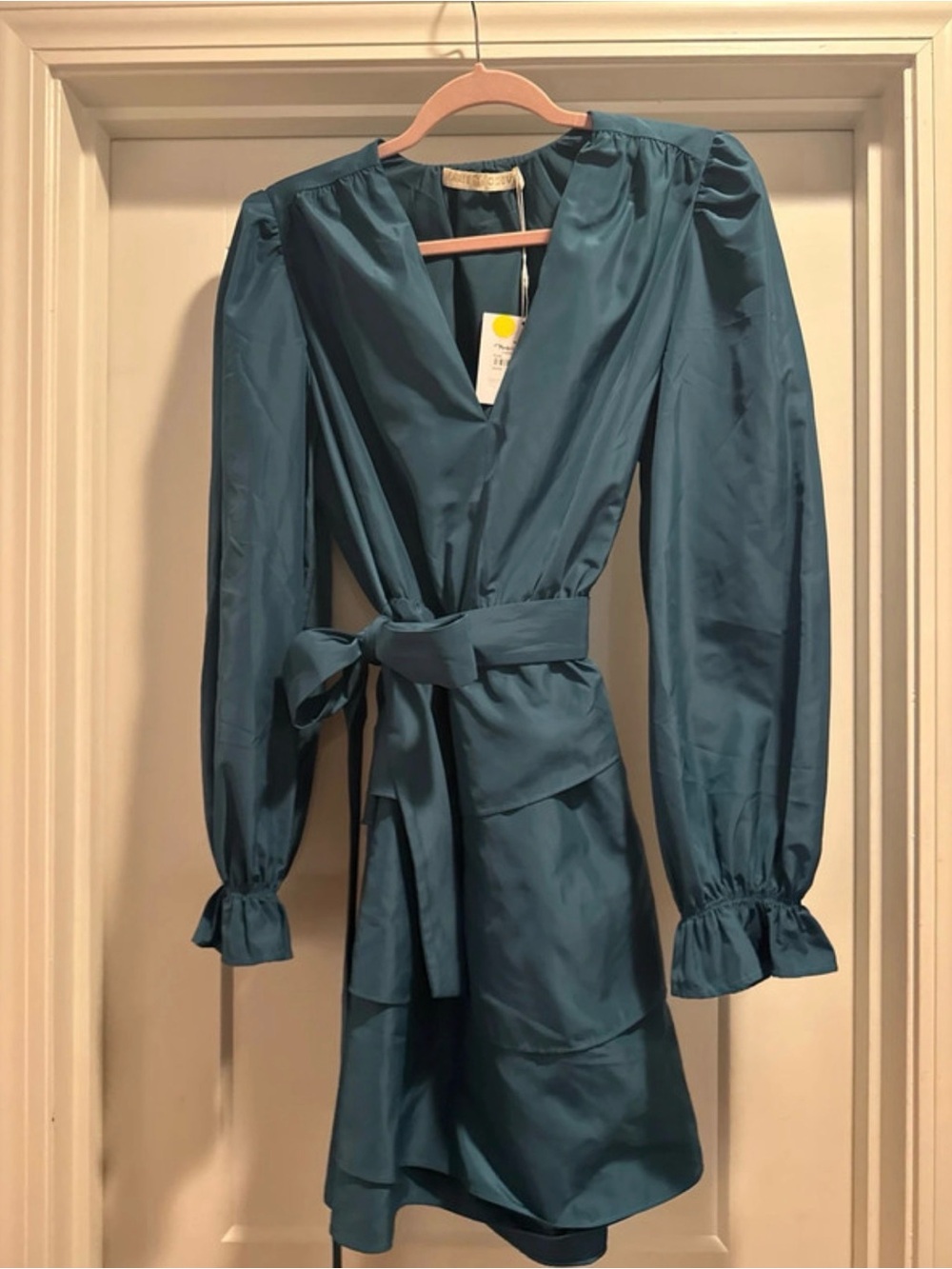 Marie Oliver Teal Long-Sleeve Wrap Dress with Tie Waist
